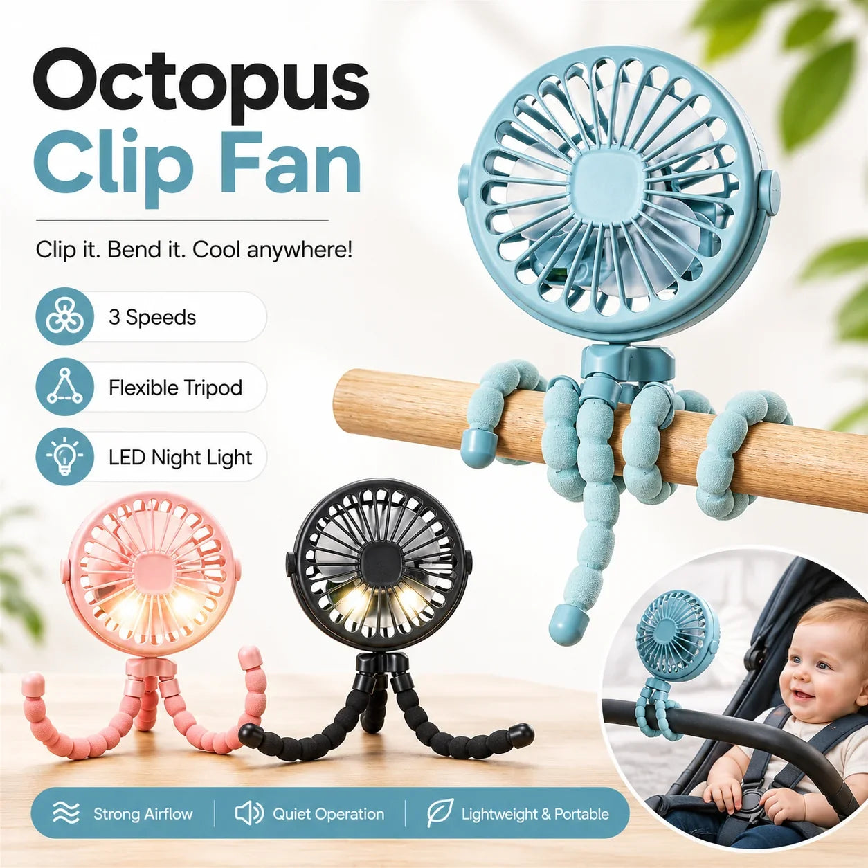 Mini ventilateur - bras orientable à 360 degrés