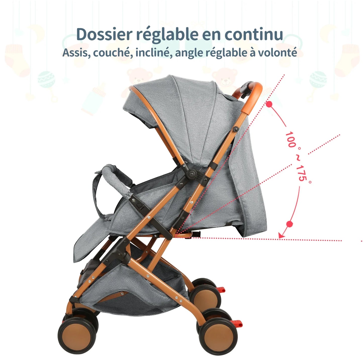 Poussette légère pliable - roues increvables amortissantes