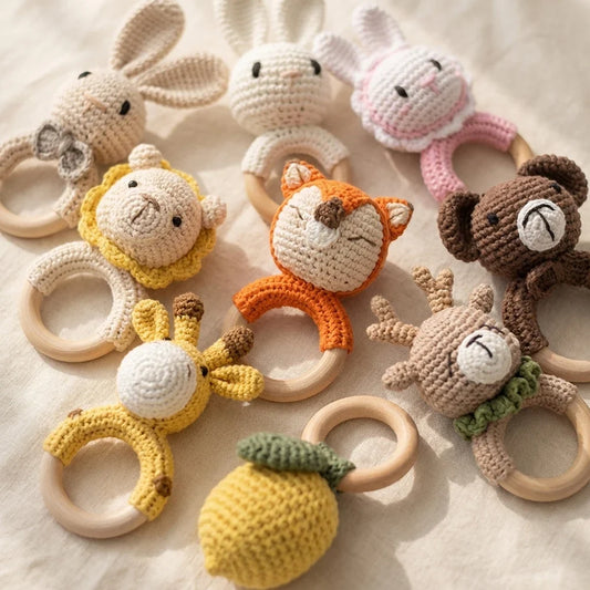 Hochet de dentition en bois et crochet pour bébé